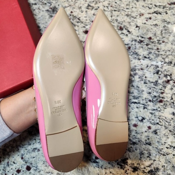 NEW Valentino Garavani Rockstud Patent Barbie Pink Leather Flats Size 38.5 - Picture 12 of 12